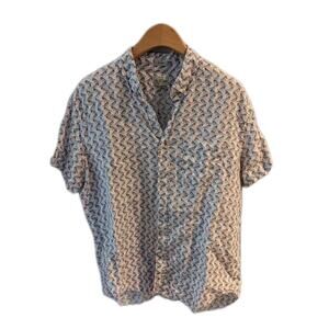 J. Crew 100% Linen Classic Short Sleeve Sz Large Bird Print White Shirt Preppy